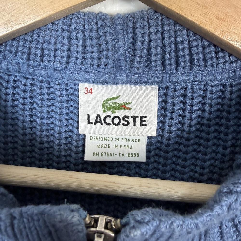 Lacoste Toggle Full Zip Knit Cardigan Sweater Womens Size 34 / US 2 Blue Preppy - Picture 4 of 10